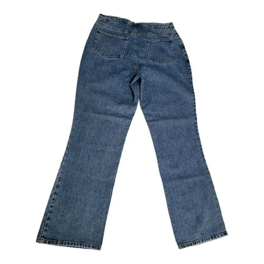 𝅺NEWPORT News Jeanology High Rise Mom Jeans Blue Denim Tie Closure Size 14 - Picture 2 of 9